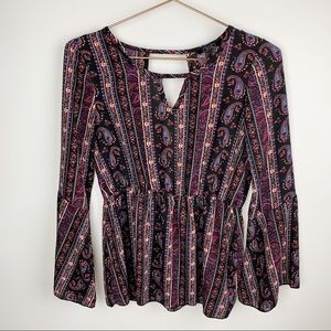 Paisley Striped Boho Bell‎ Sleeve Top